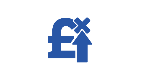 £ Icon With Arrow Pointing Upwards To An X