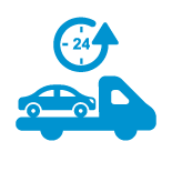 car on truck with clock above