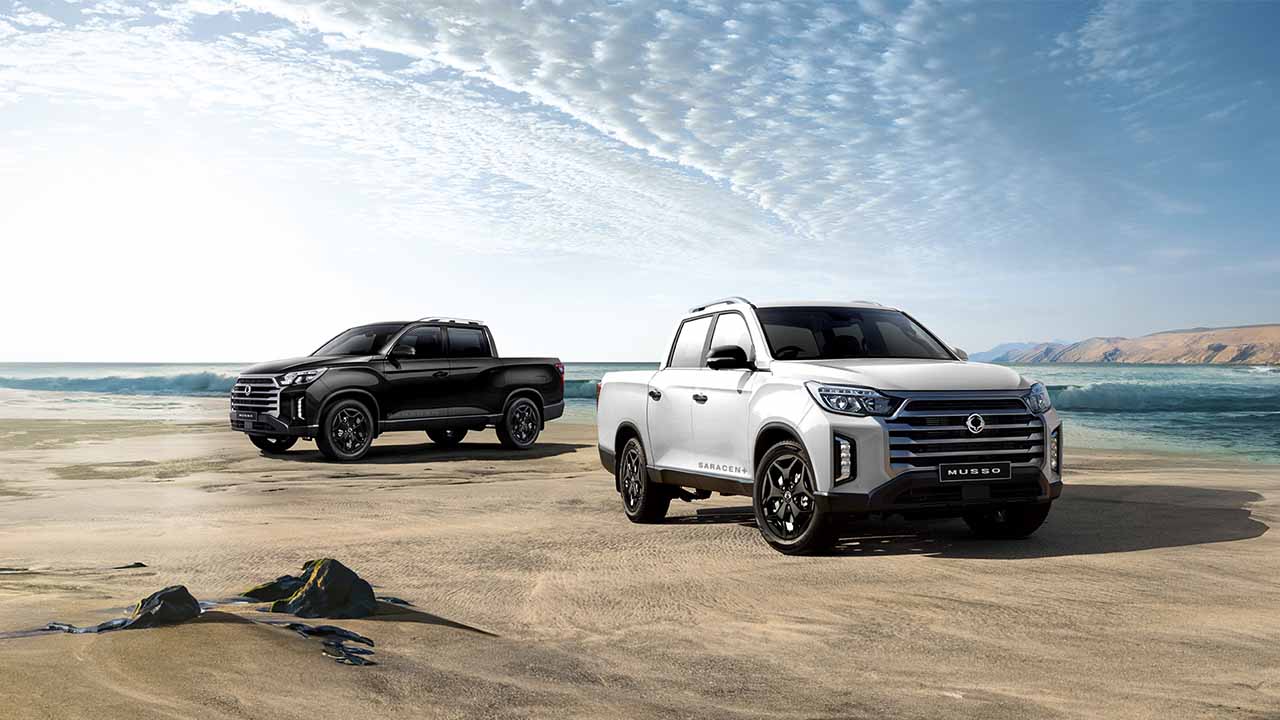 Duo of Ssangyong Musso Pick-Up Trucks in Desert