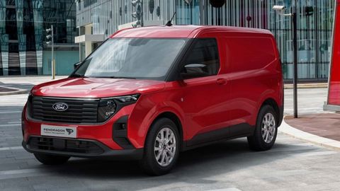 Front Exterior of Red Ford Transit Courier Van