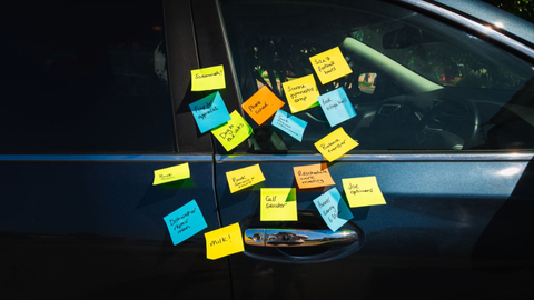 Car door with post its on